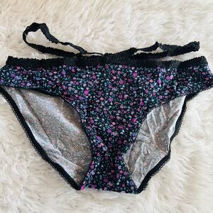 Victoria's Secret Black Strappy Floral Panty